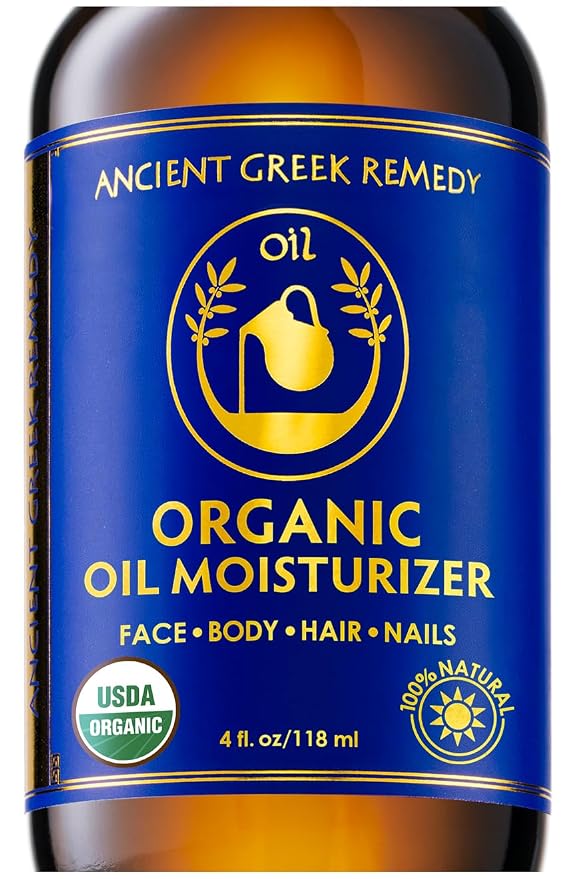 Ancient Greek Remedy Body Oil - Organic After Shower Face Oil & Body Moisturizer for Dry Skin - Almond, Jojoba, Olive, Lavender, Vitamin E Oils - Natural Clean Facial Skincare for Women & Men 4 oz