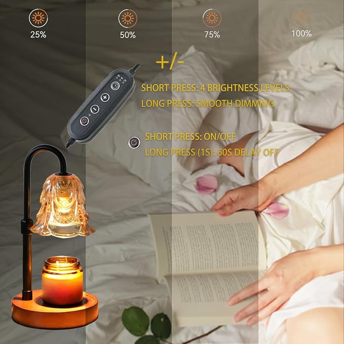 Dimmable Candle Warmer Lamp with Timer, Adjustable Height, 2 Bulbs - Wax Melt Warmer for Scented Wax and Jar Candles, Home Bedroom Decor