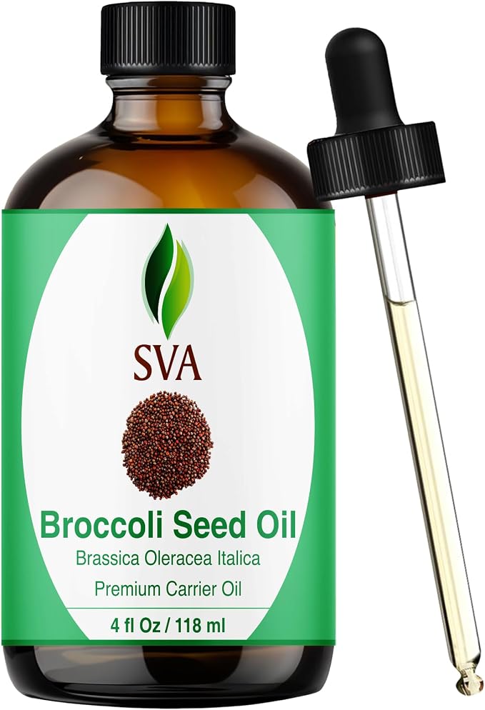 SVA Broccoli Seed Oil - 4 Fl Oz – 100% Natural Cold Pressed Broccoli Oil - for Face, Skin Care, Hair Care, Scalp Massage & Body Massage – Carrier Oil with Dropper
