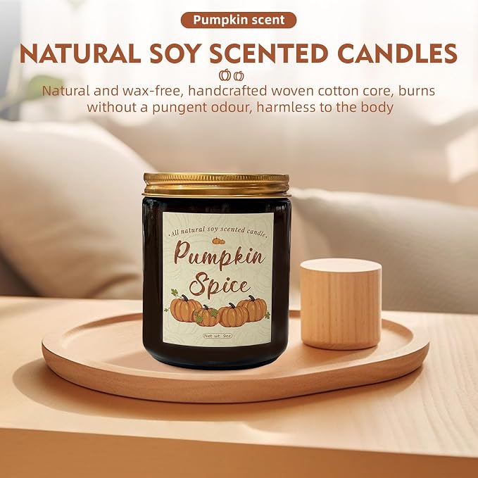 Pumpkin Spice Soy Wax Candle, Fall Seasonal Decor, 50+ Hours Burn Time, Halloween & Thanksgiving Gift, Eco-Friendly