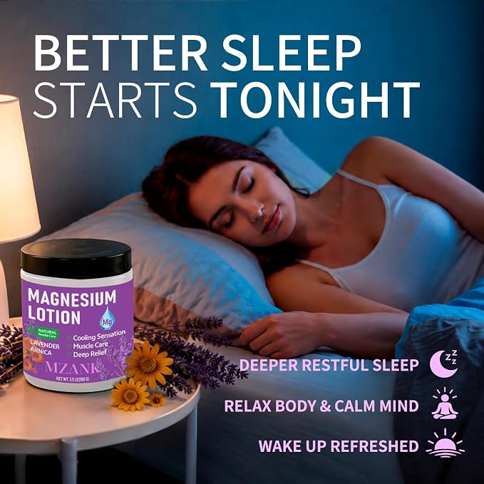 MZANK Magnesium Lotion with Lavender & Arnica – Fast-Absorbing Magnesium Cream for Restful Sleep,Muscle Relief and Relaxation,Deep Moisturizing Care for Hands,Legs,Feet,Self-Care Gift for Women