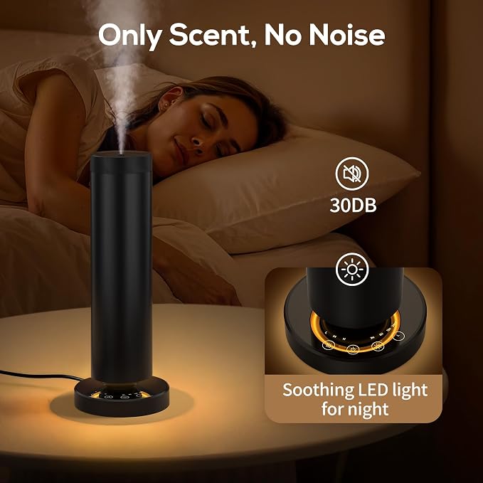 Waterless Diffuser with 108ML Essential Oils, Covers 1500 Sq Ft, Diffusers for Home Hotel, Adjustable Mist & Timer, Scent Diffuser Starter Kit with Night Light, Corded Electric,Black