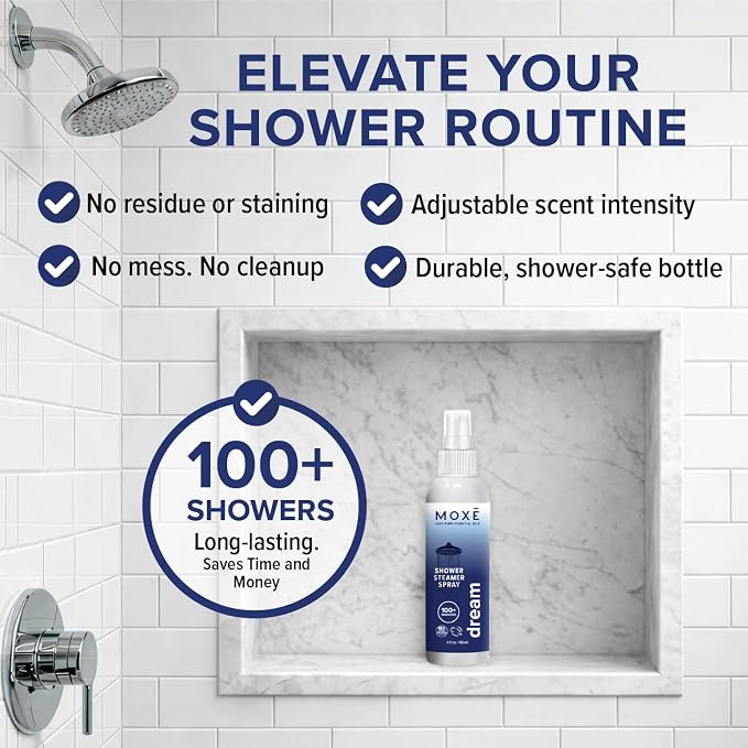 MOXE Shower Mist, Spa Steam Spray, Certified Natural Essential Oils, Aromatherapy, Tension Relief (Dream, 4 Fl Oz (Pack of 1))