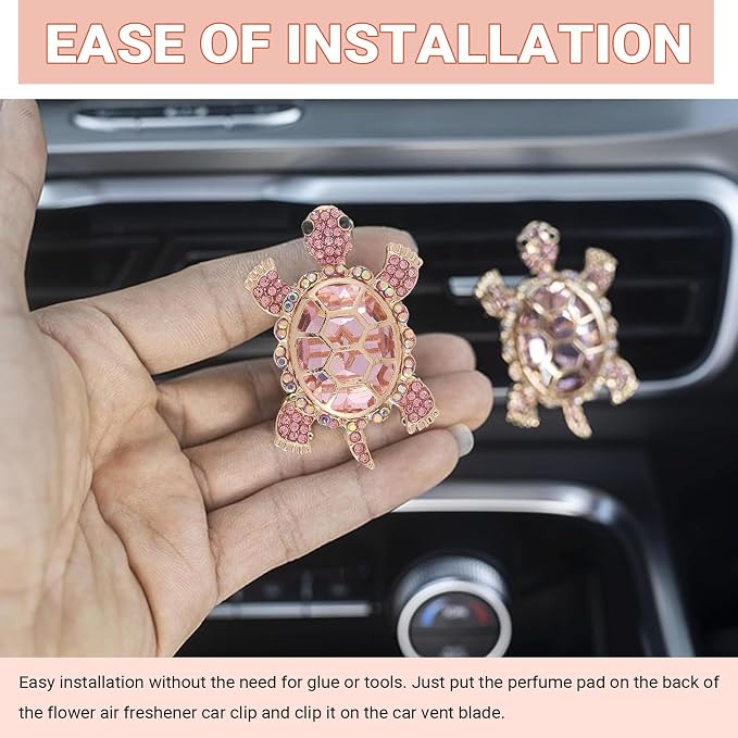 2 PCS Sea Turtles Car Vent Clips, Cute Tortoise Car Air Conditioning Outlet Clip, Bling Rhinestone Ocean Theme Vent Diffuser, Universal Auto Interior Decor for Women Girl (Pink)
