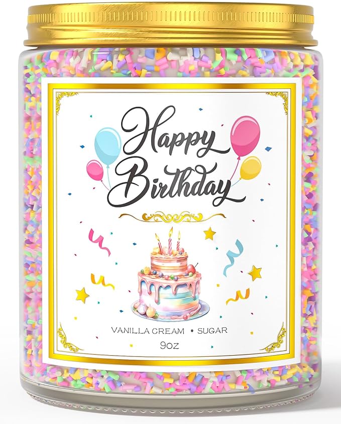 VEGISHINE Birthday Candles Gifts for Women, Birthday Gifts for Women Men, 9 oz Happy Birthday Candle with Vanilla Birthday Cake Scent, Women Friendship Ideas