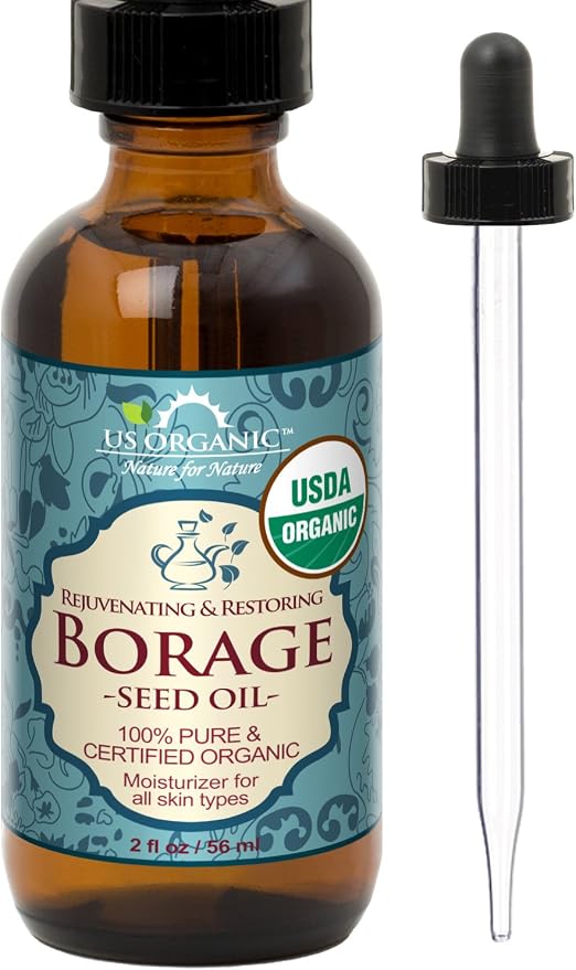 US Organic Borage seed Oil (18% GLA), USDA Certified Organic, 100% Pure & Natural, Cold Pressed, aka Starflower oil, in Amber Glass Bottle w/Eye dropper for Easy Application (2 oz (56 ml))