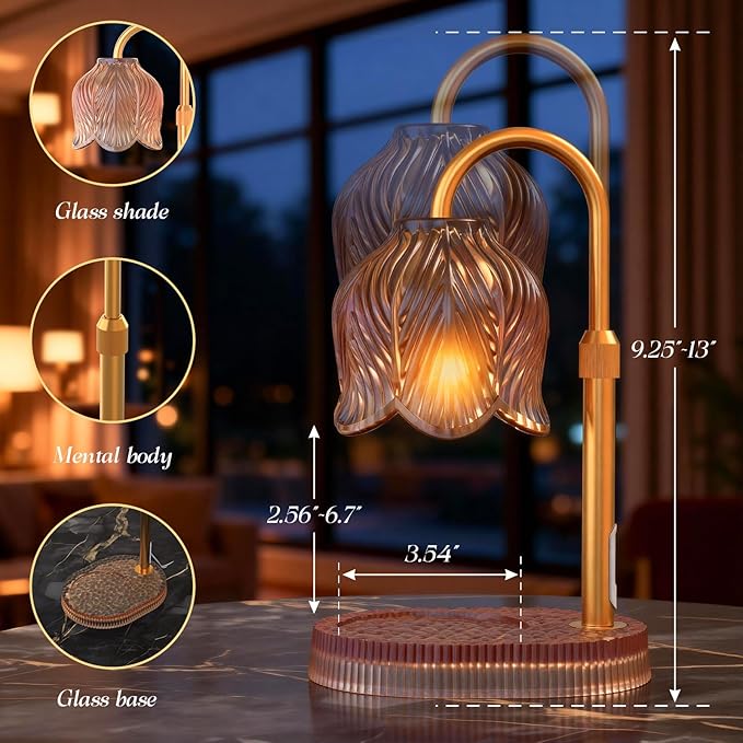 Candle Warmer Lamp with Adjustable Height - Flameless 4-Level Dimmable Wax Warmer, Timer Function & Stylish Design in Multiple Colors (Brown)