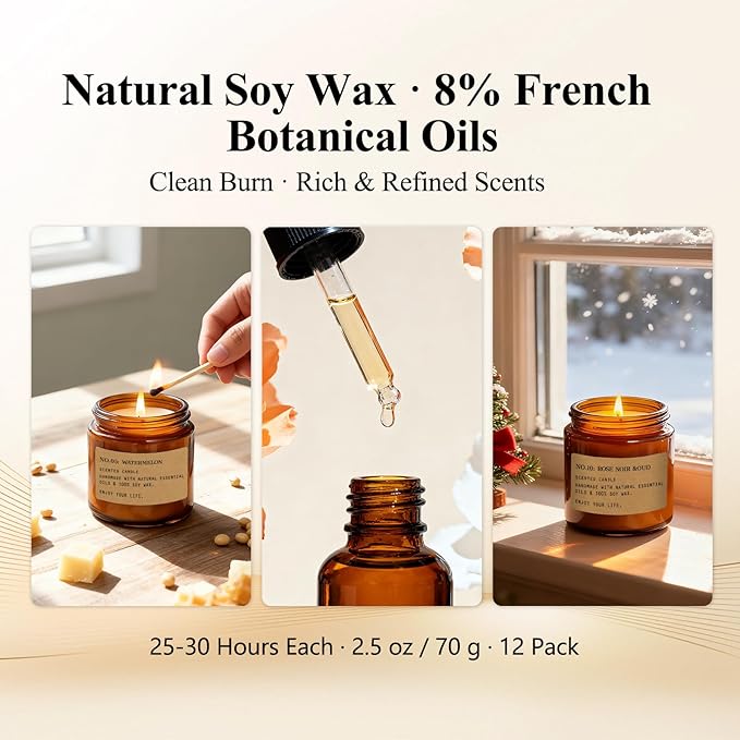 Scented Candles Gift Set,12 Pack Aromatherapy Candles for Home Scented, Aromatherapy Jar Candle Gifts for Women, Natural Soy Wax Amber Candle Set, Scented Candles Set for Birthday Present