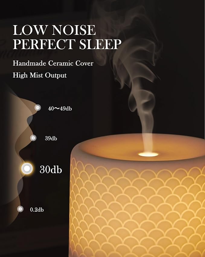Essential Oil Diffuser - 280ml Ceramic Diffuser for Large Room & Commercial Use, 2.4MHz Aromatherapy Diffuser with Cool Mist Humidifier & Night Light, Ideal for Bedroom, Office, Yoga, Spa, Gifts