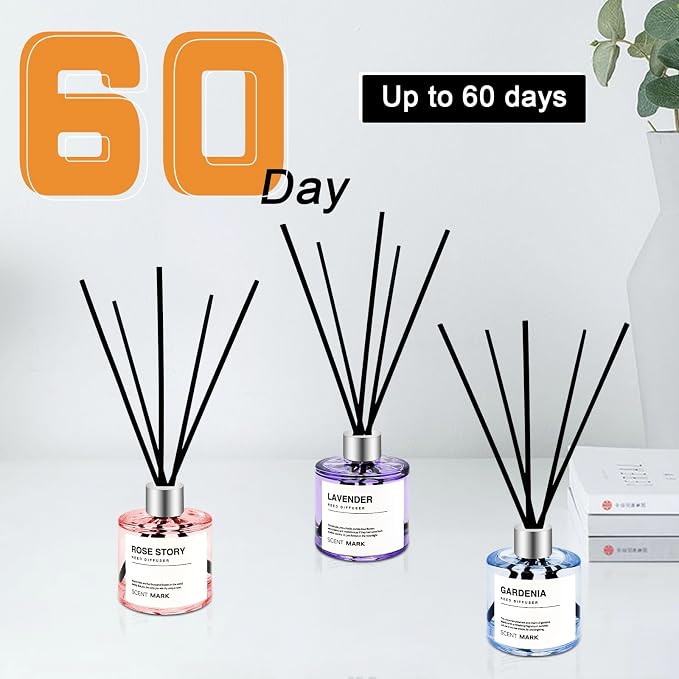 Reed Diffuser Set of 3 Pack,50ML Lavender Scented Oil Diffuser with 5 Sticks,Home Fragrance Reed Diffuser for Bedroom Bathroom Office (Lavander)