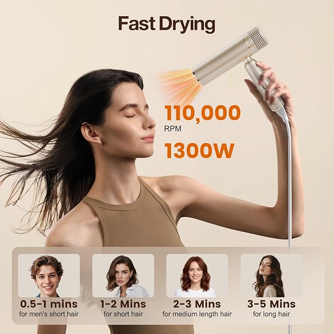 Dual-Voltage Foldable Travel Hair Dryer: Compact High Speed Plasma Diffuser Blow Dryer with Cool Shot - Lightweight/Portable -with Storage Bag & European Adaptor for All Hair Types Gold