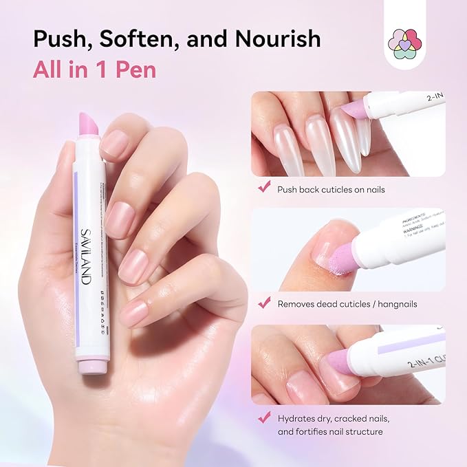 SAVILAND Cuticle Remover Pen: Ceramic Cuticle Pusher & Oil Pen 4.5ml Nail Strengther & Growth Cuticle Oil Nail Care Pen for Hangnails Dry Damaged Nails Moisturize Strengthen Brighten 2PCS