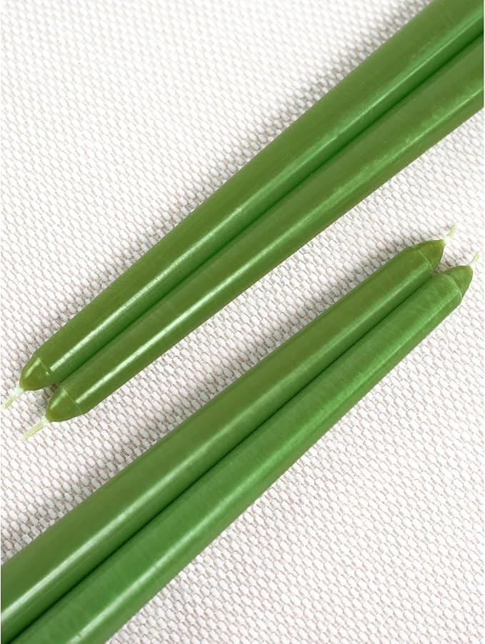 CANDWAX 12 inch Taper Candles Set of 4 - Dripless, Unscented, Long Burning Dinner Candles - Grass Green Candles