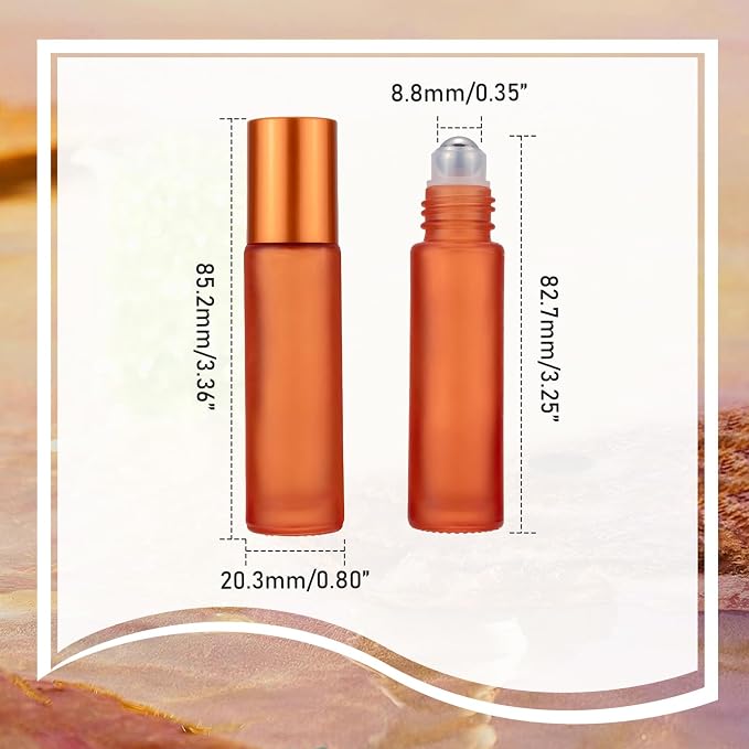 Kesell Glass Roll on Bottle, 10ml Refillable Essential Oil Roller Bottle with Stianless Steel Ball, Pack of 10 (Orange)