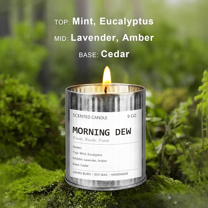 Eucalyptus Mint Scented Candle for Men - Gym & Office Focus Candle | 50Hr Burn Soy Wax in Metal Tin, 9oz - Man Cave Essentials, Gifts for Him, Father's Day