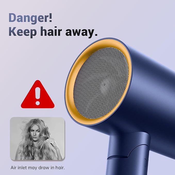 CONFU Diffuser Hair Dryer for Curly Hair,1500W Fast Drying Blow Dryer with Diffuser for Women,Compact & Portable Negative Ion Hairdryer,Mini and Foldable Blowdryer Design for Travel(Blue)