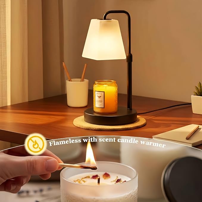 JIMEI Candle Warmer Lamp with Timer Electric Wax Warmer for Scented Wax Melt Warmer Light Melter for Jar Candles Dimmable Adjustable Height Gifts for Women Mom House Warming Frossted Glass Black