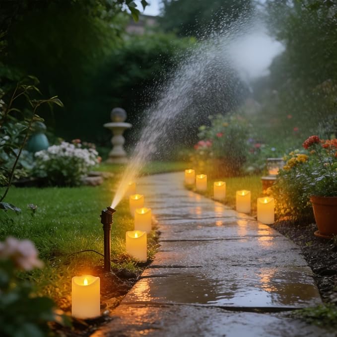 Outdoor Indoor Flameless Candles, Patented 3D Dual-LED, Set of 6 Slanted Top Durable Plastic Pillars with 2 Remotes & Timer, Non-Melting Waterproof Battery Candles for Patio Garden (Ivory)