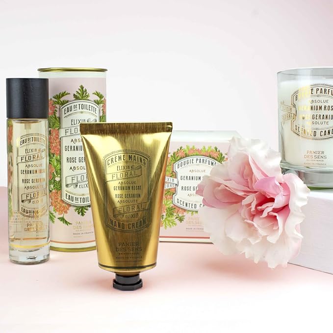 Panier des Sens Rose Geranium Candle - Hand-Poured in Provence, France - Long Lasting Scented Candles - up to 55 Hours Burn Time - Rose Geranium Scented Candle - 100% Natural Cotton Wick - 6.3 oz