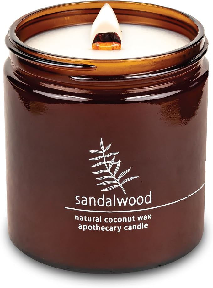 Hemlock Park Sandalwood Apothecary Scented Candle | Crackling Wood Wick, Botanical Fragrance & Coconut Apricot Wax | Up to 80 Hour Burn Time | 16 oz | Made in USA