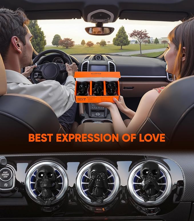 Skull Car Air Freshener Vent Clips, Goth Decor Interior, Gothic Halloween Cool Decoration Horror Skeleton Dashboard Accessories Spooky, Cute Funny Gifts for Men Women