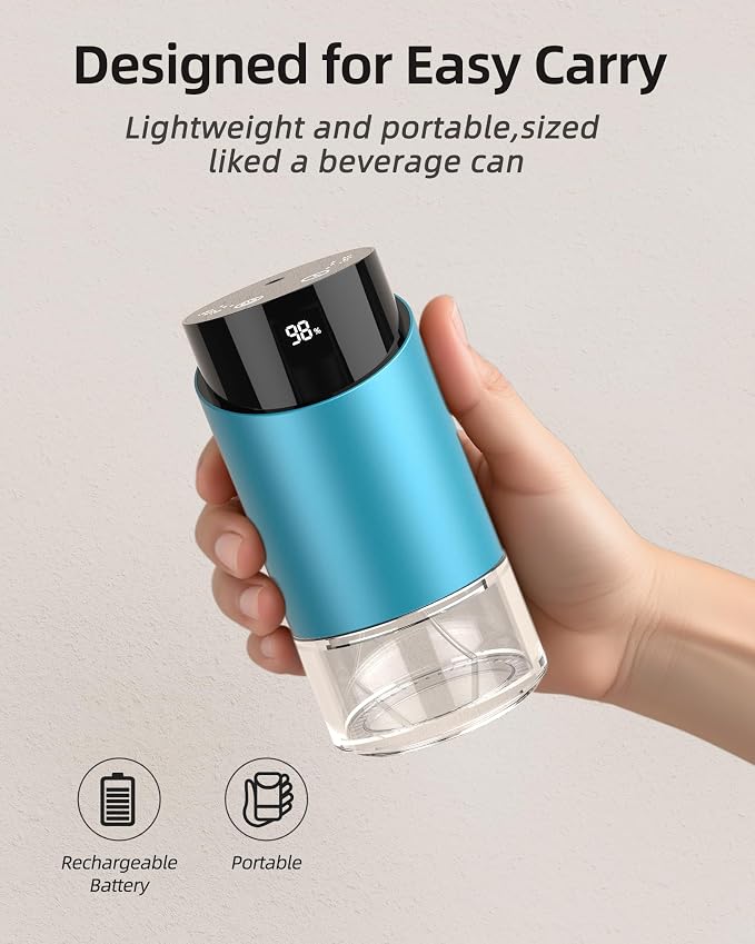 Waterless Essential Oil Diffuser for Home Rechargeable Aluminum Alloy Scent Diffusers with 4 Timer Settings, 3 Mist Levels with Vehicle Mode for Car Room Studio Office, Black Metal,100ml (Blue)