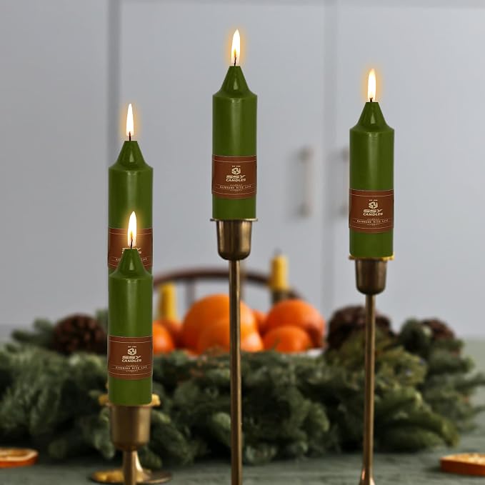 5 inch Short Candle Olive Green Unscented Candles 4 Pack Tapered Candle Ideal as Dinner Candles Smokeless Long Burning Candlesticks for Weddings Dinner Party Home Decor