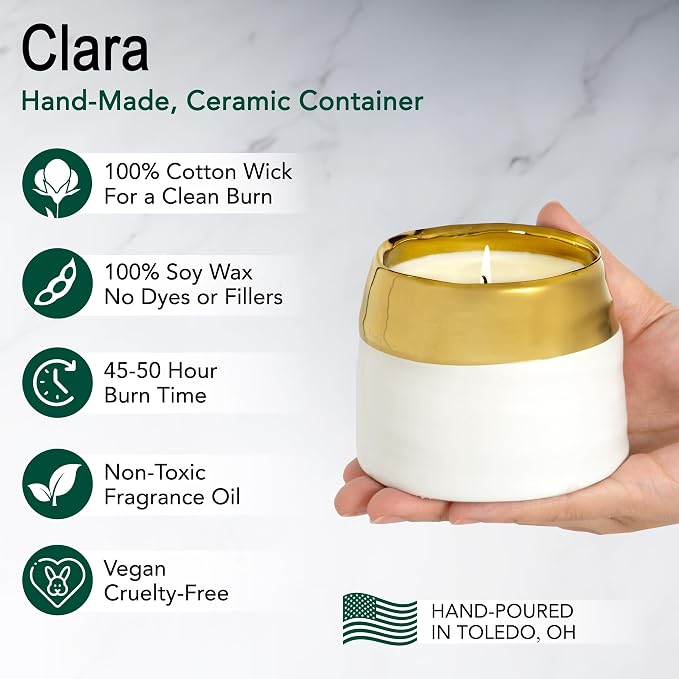 The Growing Candle, Unscented Fragrance Free Candles, 10oz Ceramic Pot, 100% Soy, Clara