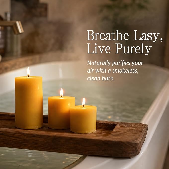 DEYBBY 3x4 inch Natural Beeswax Pillar Candle Set of 4 for Women Gift, Smokeless Dripless Pure Organic Beeswax Candles with Natural Scent for Blackout Home Decoration Bath Relaxation（Yellow）