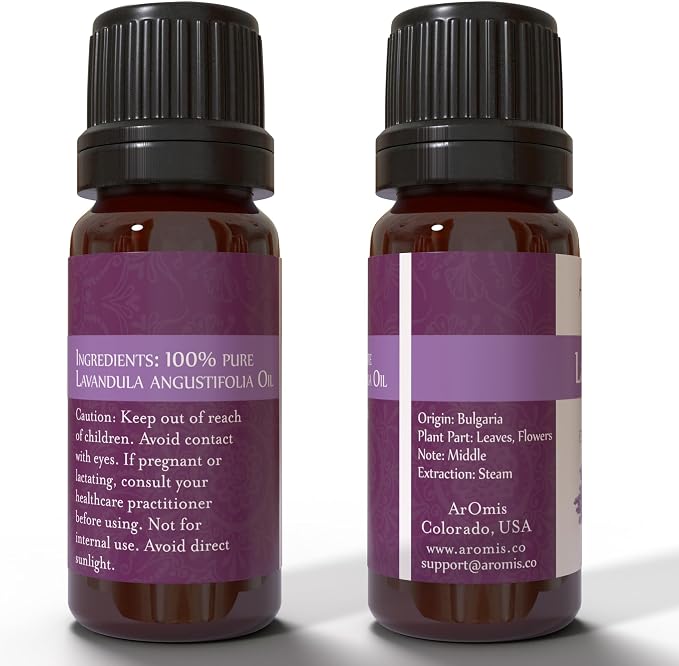 ArOmis Organic Lavender Essential Oil - Therapeutic Grade - 10ml (.34 Fl Oz) 100% Pure, Premium, Undiluted, Oils Perfect for Aromatherapy Diffuser