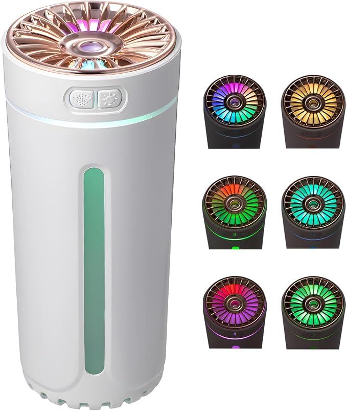 Car Diffuser Humidifier with Essential Oil Diffuser - Portable Silent USB Mini Air Humidifier with LED Light, Air Freshener Aromatherapy Mist Maker for Car Travel Office Home Bedroom (White)