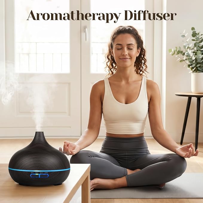 Hanolly Essential Oil Diffuser for Home, 500ML Aromatherapy Diffuser Humidifier with 12 Essential Oils, 7 Color LED Lights, Quiet Cool Mist Diffuser for Bedroom, Office