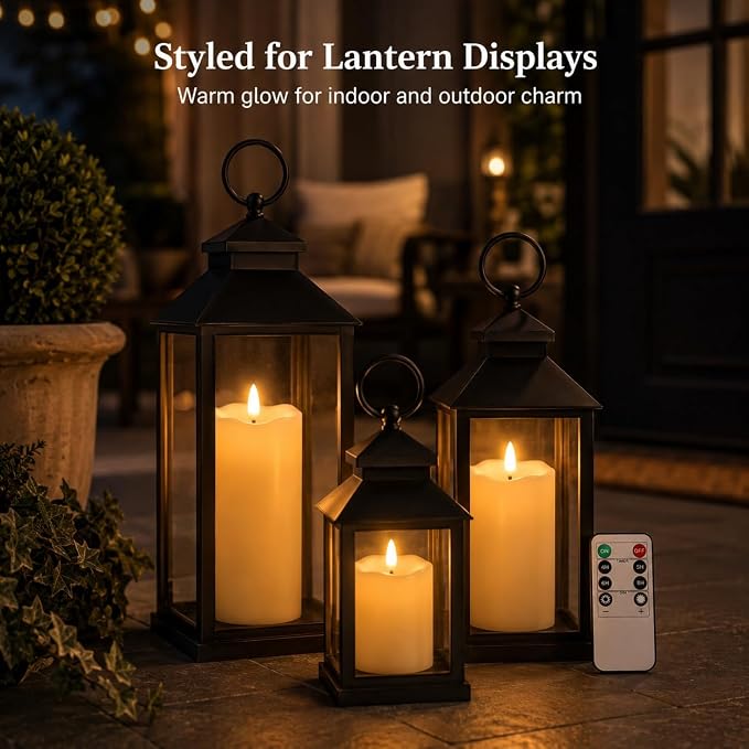 ANGELLOONG Flickering Flameless Candles, Realistic Battery Operated Candles with Remote and Timer, Set of 3 LED Candles for Fall Room Home Wedding Decor Centerpieces Table Party Christmas Decorations