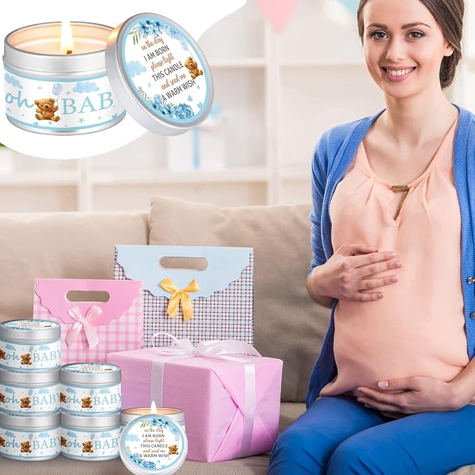MTLEE 24 Pcs Bear Baby Shower Party Favors Candles Lavender Scented Baby Shower Favors for Guests Rustic Tealights Candles Gender Reveal Return Gifts (1.2 oz, Blue)