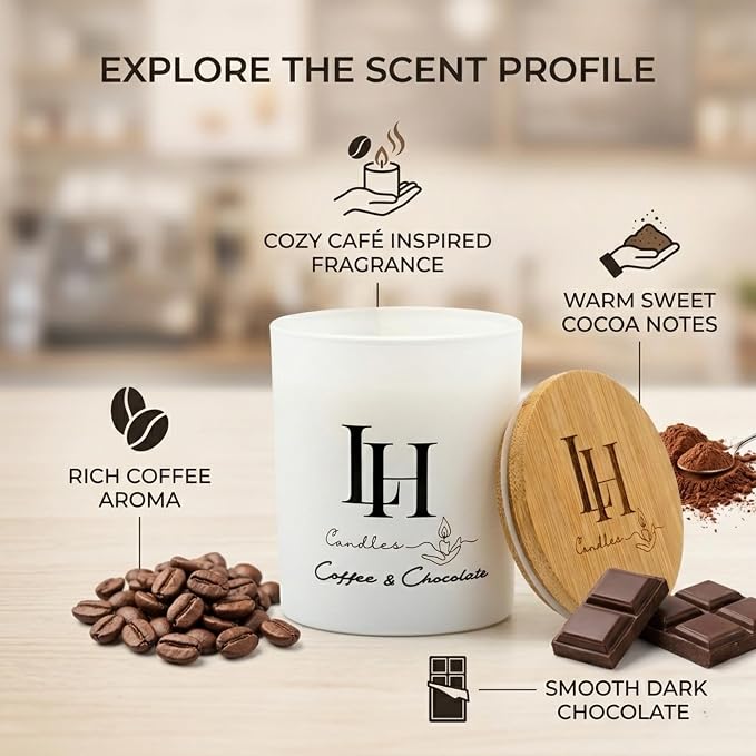 LH Coffee Chocolate Scented Candle 10.6 oz – Highly Scented Soy Candle Natural Non-Toxic Candles for Home Relaxing Stress Relief Gift for Women Strong Coffee and Chocolate Aroma
