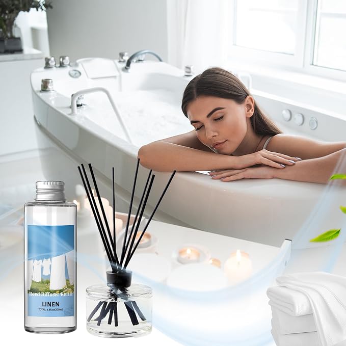 SCENTORINI Reed Diffuser Oil Refill, Linen Diffuser Oil 6.76 Fl Oz, Summer Scented Essential Oil Refill Long Lasting Home Fragrance for Room Spa Aromatherapy Bathroom Home Decor