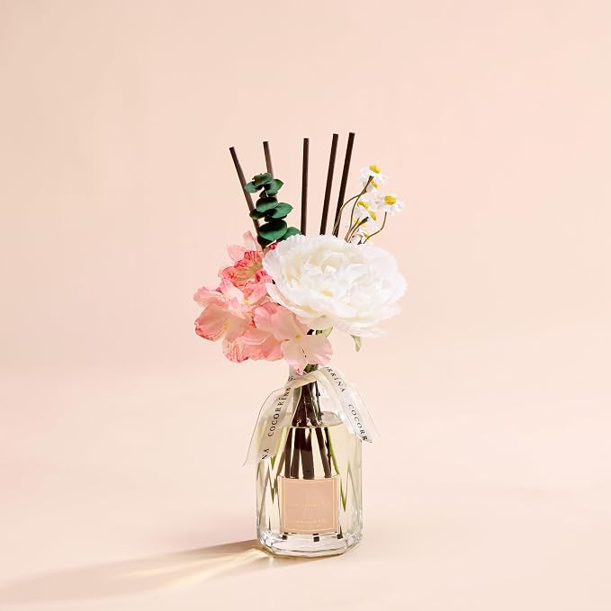 COCORRÍNA Reed Diffuser - Gardenia & Lily 8.5 Fl.oz Flower Reed Diffuser with Sticks, Bedroom Bathroom Shelf Decor (Floral Basket Collection)