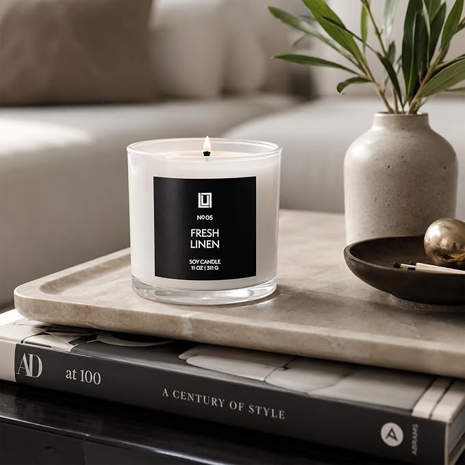 Lulu Candles | Fresh Linen | Luxury Scented Soy Jar Candle | Hand Poured in The USA | Highly Scented & Long Lasting | 11 Oz.