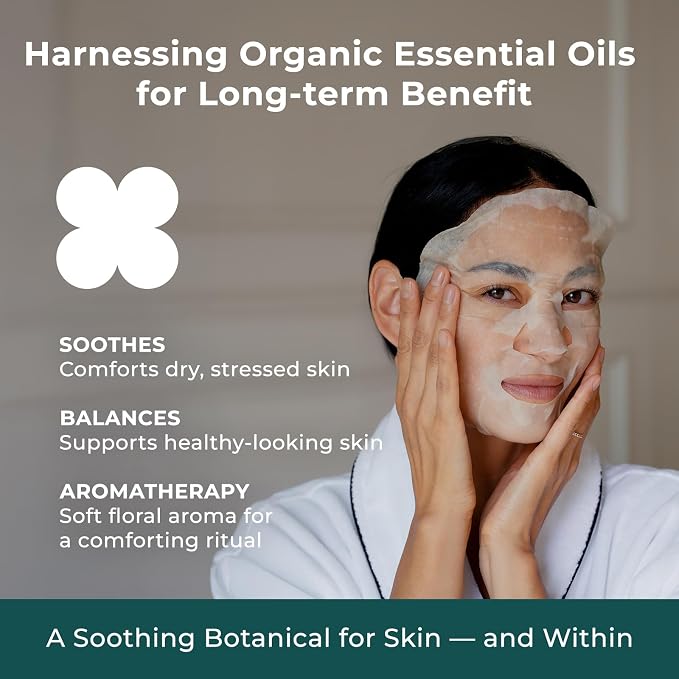 INNA ORGANIC Organic Sheet Mask - After Sun & Self Love, EWG & COSMOS Certified (Pack of 5) | Rose Geranium Essential Oils Infused Skin Care | Luxury Clean Beauty