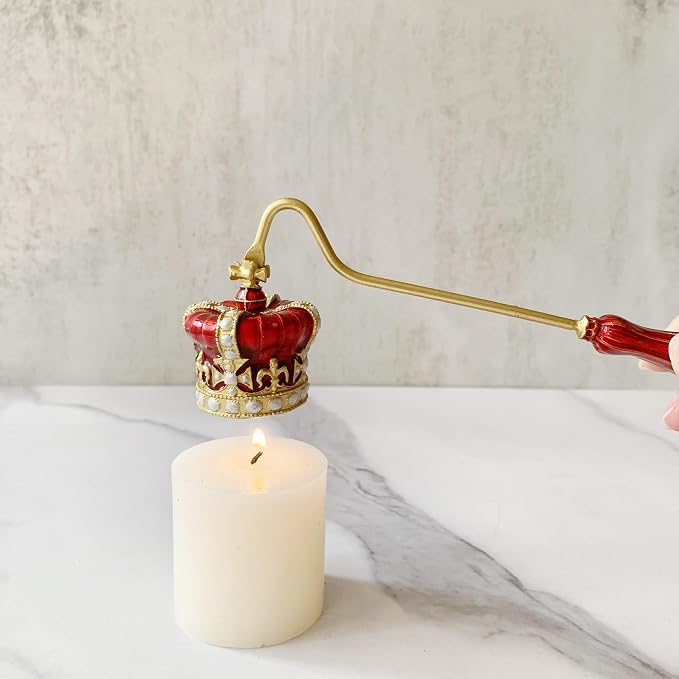 Red Crown Candle Snuffer, Hand-Painted Metal Candle Extinguisher with Non-Slip Handle, Elegant Decorative Candle Tool for Hanukkah, Christmas, Birthdays