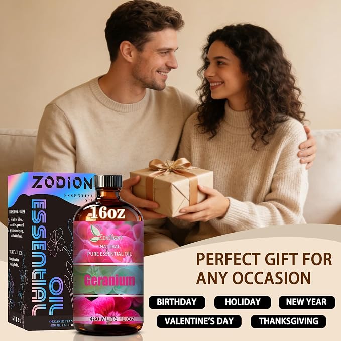 Geranium Essential Oil - Geranium Fragrance Oil for Diffuser, Massage, Humidifier, DIY Candle, Soap Making, Home, Bath, Yoga - 16 fl oz (480ml) - ZODION Essential Oils