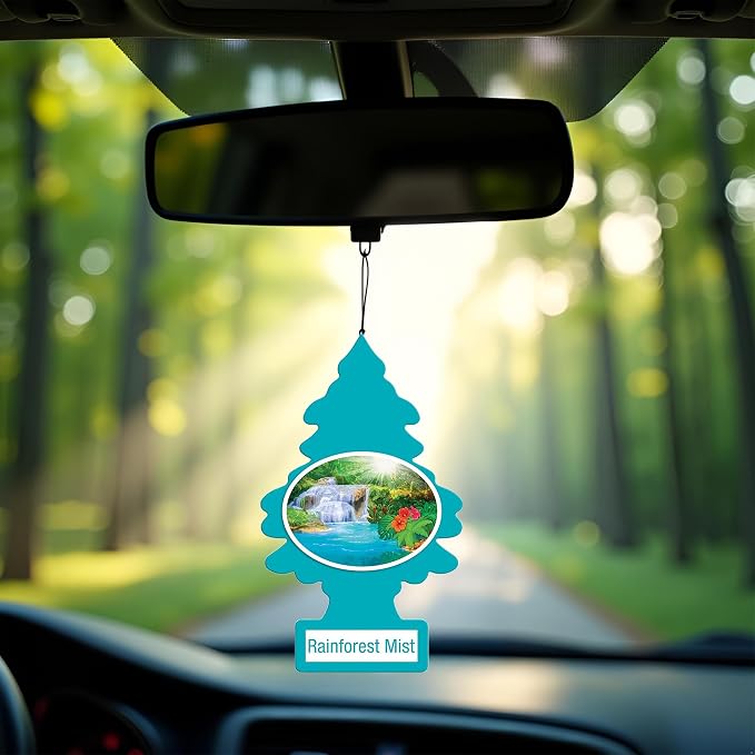 Little Trees Cardboard Hanging Car, Home & Office Air Freshener, Rainforest Mist (Pack of 12)