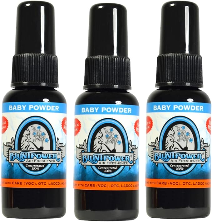 BluntPower (Baby Powder, 3 Pack) Concentrated Air Freshener - Premium Oil Based Air Freshener Spray For Home and Car - Long-Lasting Bathroom Spray, Car Freshener, & Odor Eliminator Spray