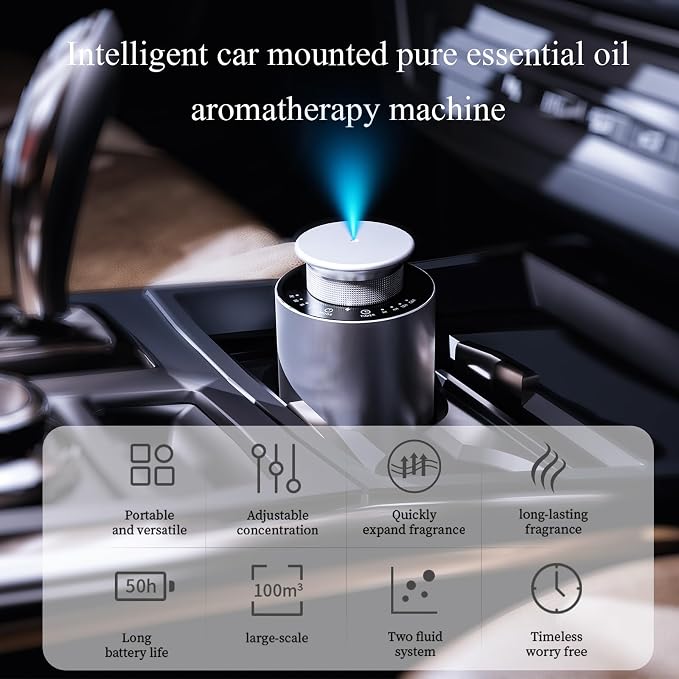 2026 Upgraded Rechargeable Car Scent Diffuser Kit, Includes 2 Premium Oils, Auto On/Off, Hotel Diffusers with 4 Mist Levels & Timers, Portable Aromatherapy Diffuser for Home,Room,Studio,Office-Silver