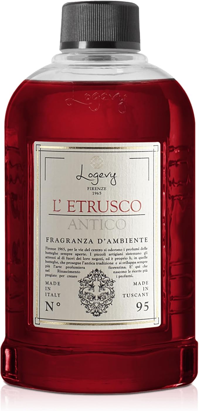 Logevy Firenze 1965 L’Etrusco Antico – The Ancient Etruscan Luxury Home Fragrance Diffuser Refill from Master Perfumer in Italy with Spicy & Woody Notes in Clear PET Bottle – 500ml