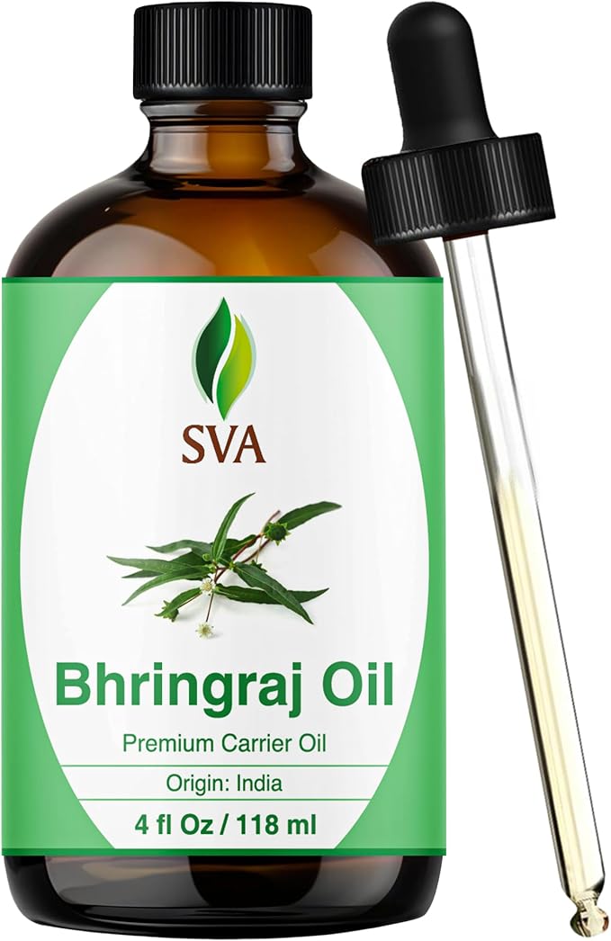 SVA Bhringraj Premium Carrier Oil 4oz (118ml) With Dropper for Hair Oiling, Scalp Massage & Skin Care