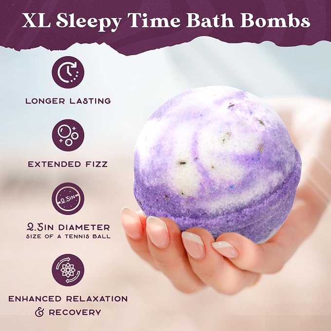 Purple Canyon Bath to Bed Natural Bath Bombs | Calming and Relaxing Sleep Support with Melatonin | Lavender and Coconut Milk Scented Handmade Bath Bombs Set