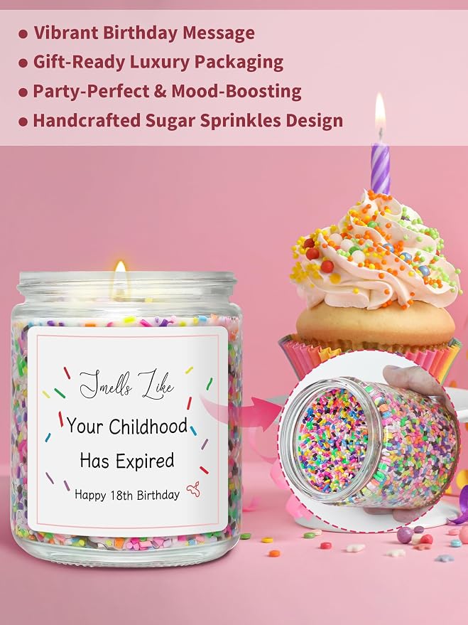 18th Birthday Gifts for Girls Boy Friend Turning 18 Year Old Girl Birthday Gifts for Sister Niece Granddaughter Happy 18th Bday Decorations for Girls, Vanilla Cake Scented Bday Candle