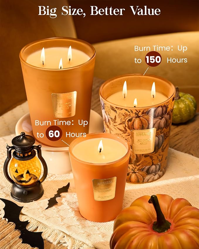 M&SENSE Pumpkin Spice Soy Candle, 14.1oz 60H Non Toxic Slow Burning, Warm Autumn Spice Aromatherapy, Harvest Season Gift