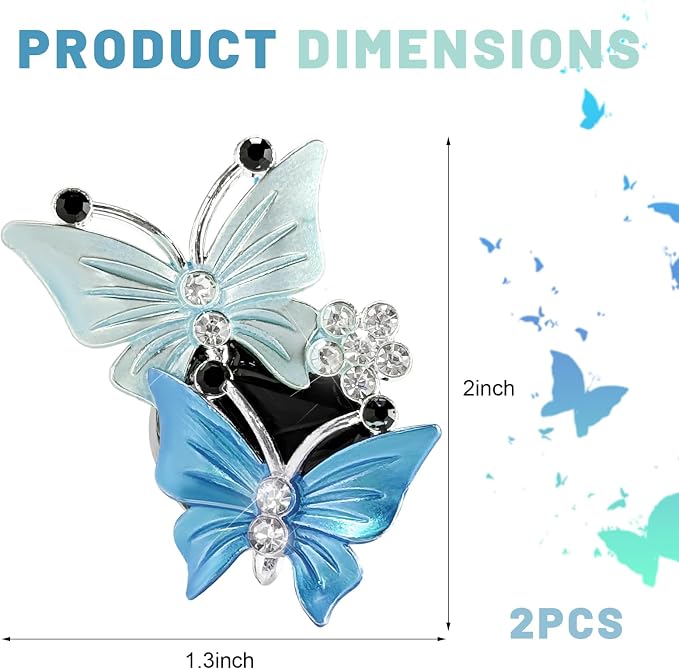 2 PCS Dual Butterfly Diamond Car Air Fresheners, Bling Butterflies Air Conditioning Outlet Clip Fragrance Diffuser, Cute Rhinestone Butterfly Vent Clips for Most Vehicles (Blue)
